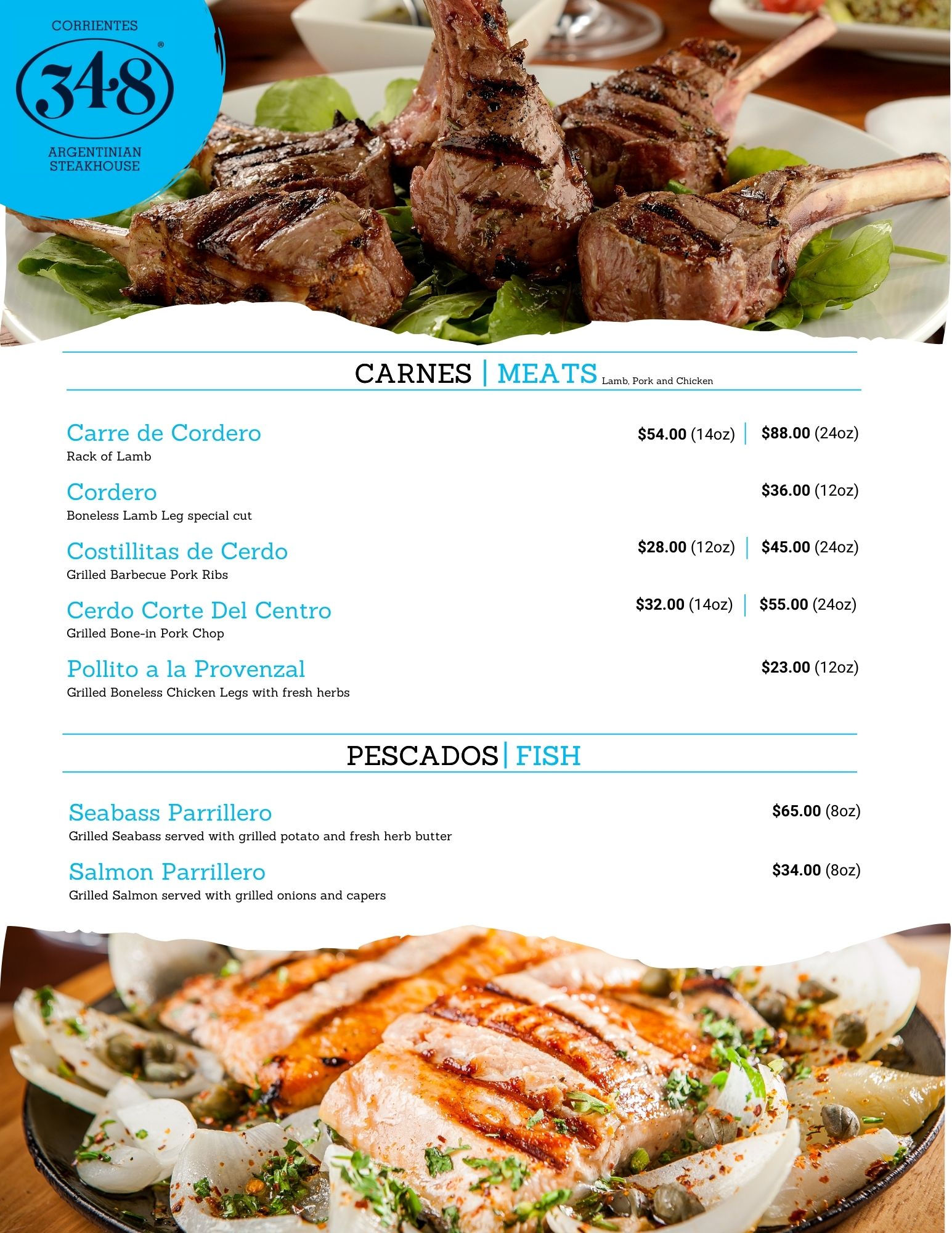 Dinner Menu Dallas Corrientes 348 Argentinian Steakhouse in Dallas